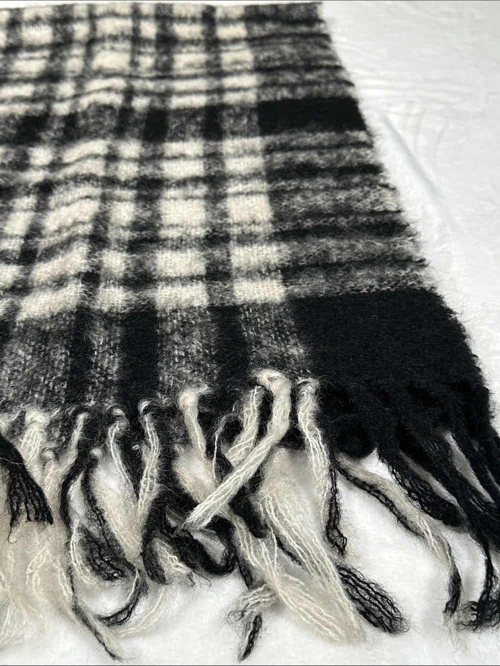 St. Michael Mohair & Wool Black & White Plaid Scarf
